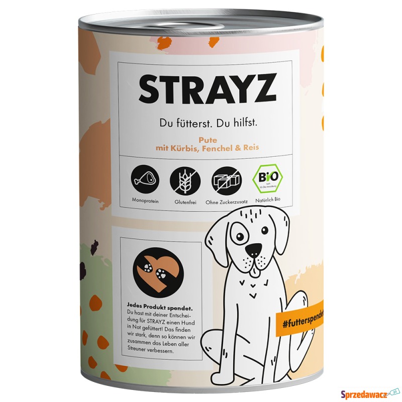 STRAYZ BIO, 6 x 400 g - Bioindyk z biodynią,... - Karmy dla psów - Bydgoszcz