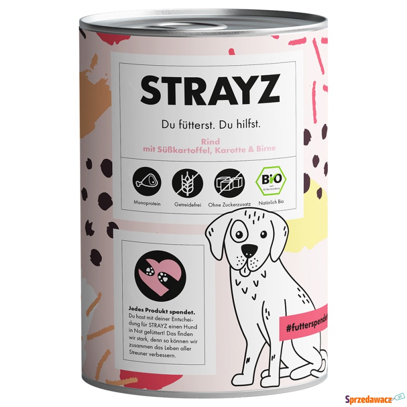 STRAYZ BIO, 6 x 400 g - Biowołowina z biobata... - Karmy dla psów - Płock