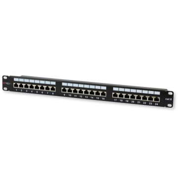 Patch panel Techly 022878 Patch panel STP Cat6 1U 24-portowy, z tacką na kable, czarny