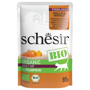 Schesir Bio w saszetkach, 8 x 85 g - Sterillized: biokurczak i biowieprzowina