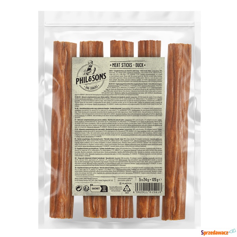 Phil & Sons, pałeczki z mięsa kaczki 3 x 5 szt. - Przysmaki dla psów - Tarnobrzeg