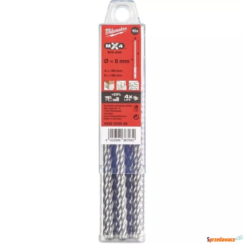 Wiertła Milwaukee SDS-Plus MX4 8x165 mm (10 sztuk) - Akcesoria do elektro... - Lublin