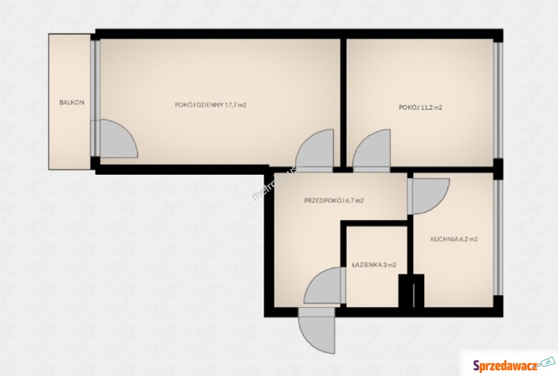 Mieszkanie dwupokojowe Łódź - Bałuty,   45 m2, trzecie piętro - Sprzedam