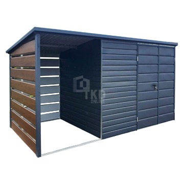 Schowek Domek Ogrodowy 3x2m + wiata 1,5x2m Brama dwuskrzydłowa Antracyt TKD227