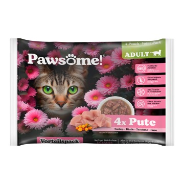 Pawsome Adult, Cat 4 x 85 g - Indyk