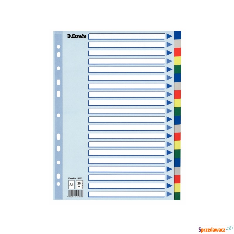 Przekładka Esselte A4 20 karton PP kolor 15263 - Segregatory - Bytom