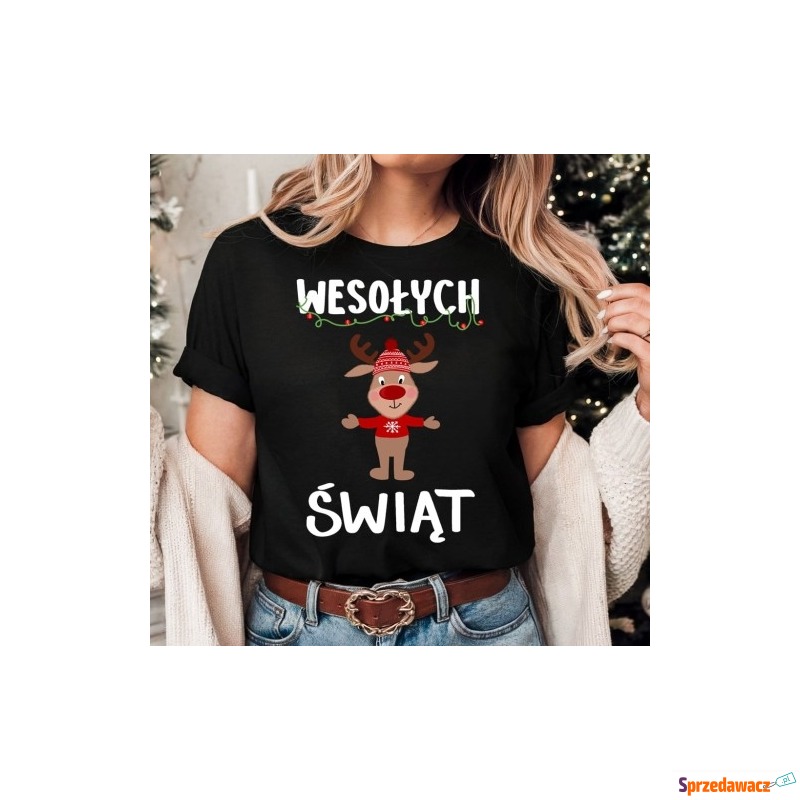 Czarna damska koszulka świąteczna...