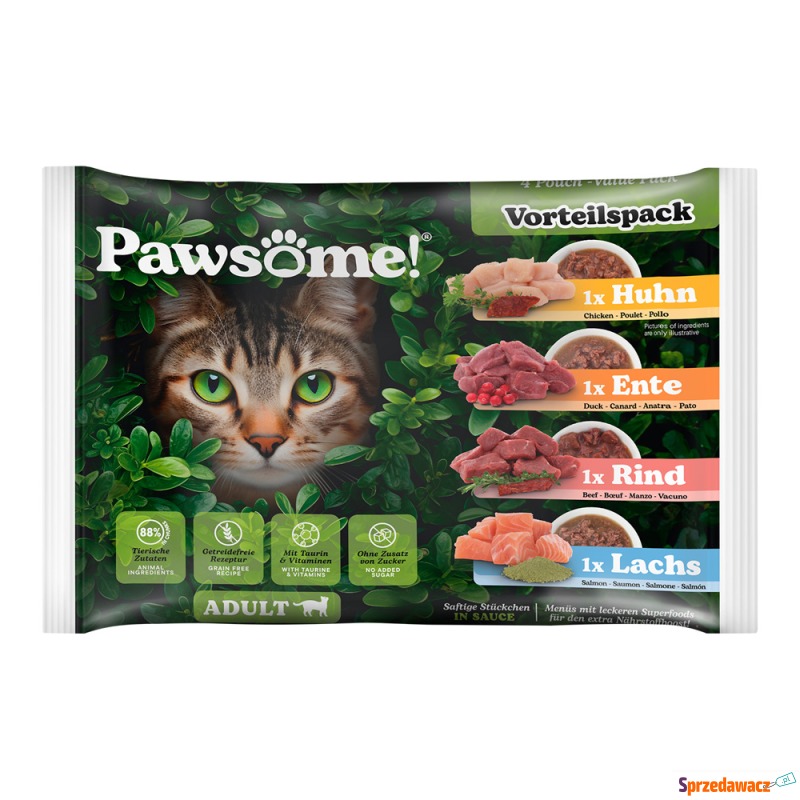 Pawsome Adult, Cat 4 x 85 g - Pakiet mieszany... - Karmy dla kotów - Konin