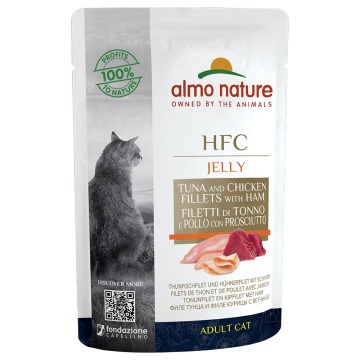 Megapakiet Almo Nature HFC Jelly, 24 x 55 g - Tuńczyk, kurczak i szynka