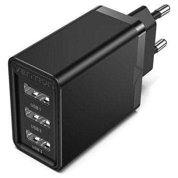 Vention FEAB0-EU 3x USB, 2.4A, 12W (czarna)