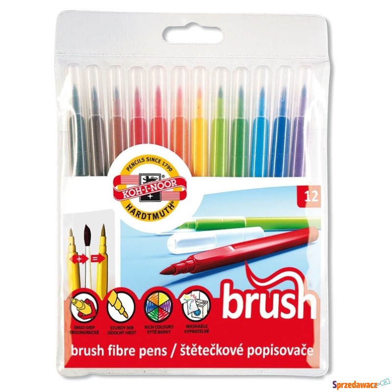 Flamastry 12 kolorów pędzelkowe brush Koh-i-noor - Artykuły papiernicze... - Słupsk