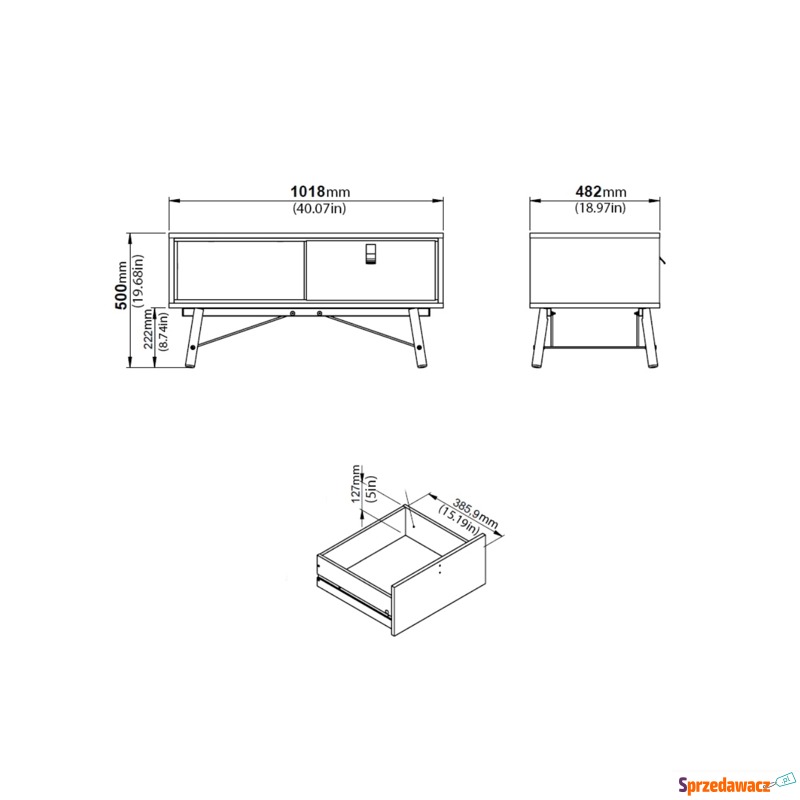 Stolik kawowy z szufladą czarny / orzech mat 102... - Stoły, stoliki, ławy - Kalisz