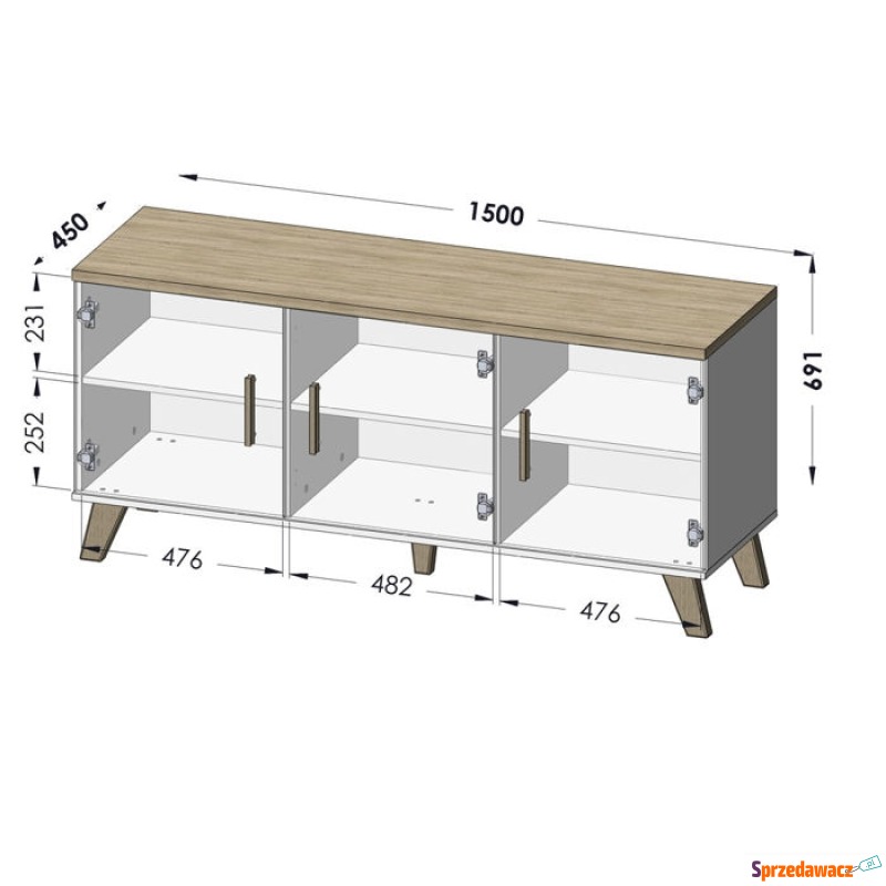 Komoda z drzwiami biała / dąb sonoma mat 150 cm... - Komody - Konin