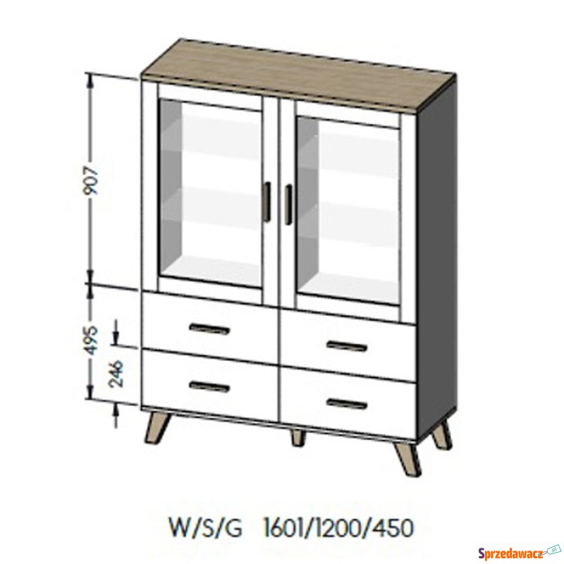 Witryna dwudrzwiowa z szufladami biała / dąb... - Komody - Nowy Sącz