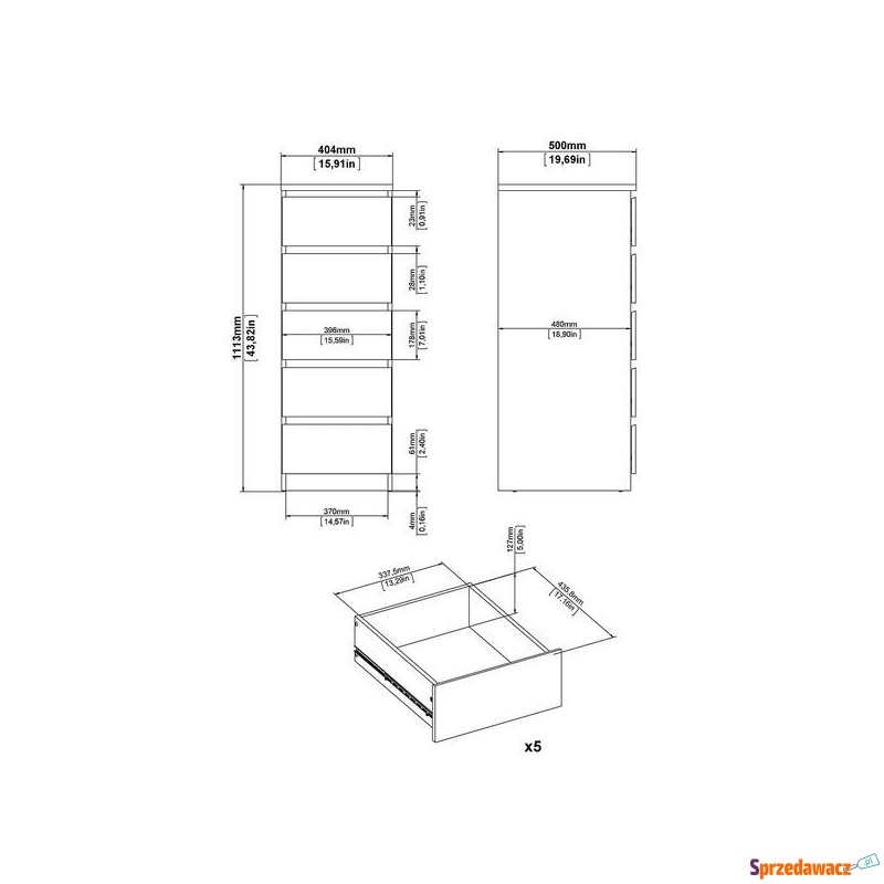 Komoda wysoka z szufladami czarna mat 40 cm Naia - Komody - Bytom