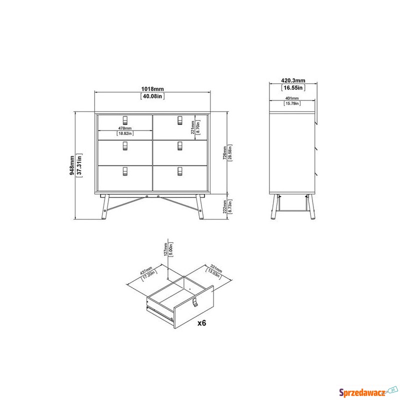 Komoda z szufladami orzech / czarna mat 102 cm... - Komody - Łódź