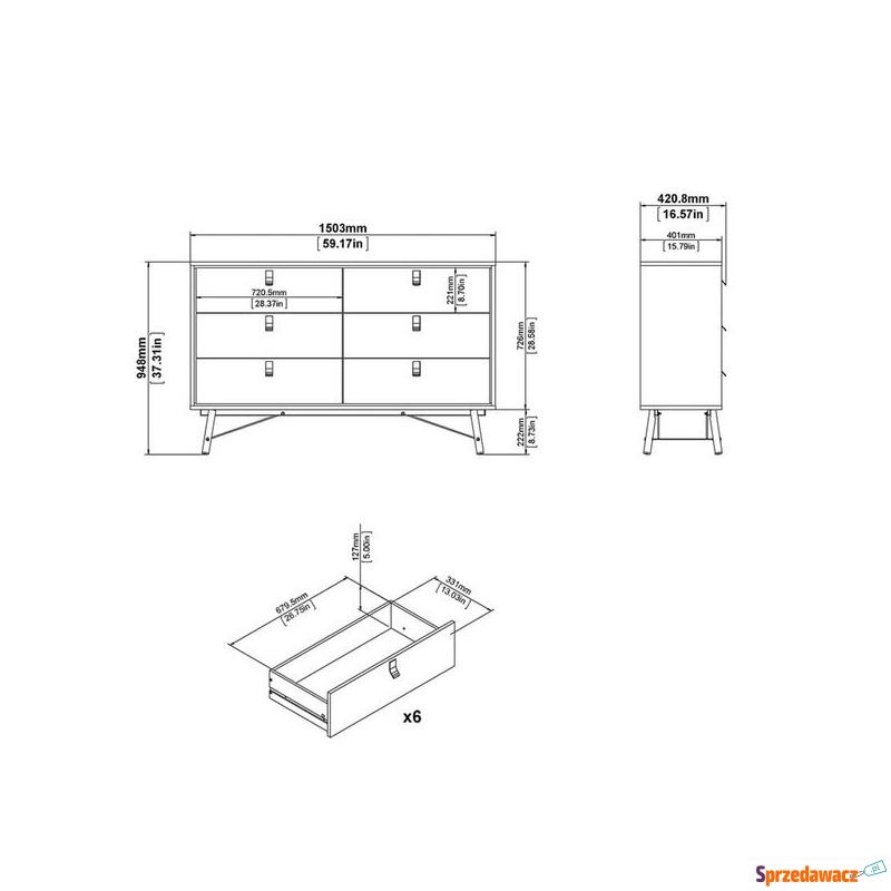 Komoda z szufladami orzech / czarna mat 150 cm... - Komody - Mysłowice