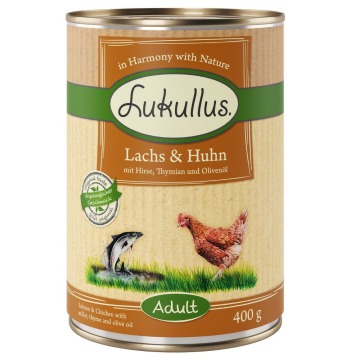 10 + 2 gratis! Lukullus Adult, karma mokra, 12 x 400 g - Naturkost, łosoś i kurczak