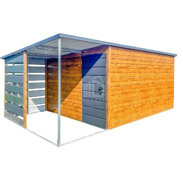 Schowek Domek Ogodowy 4,5x3m + wiata 1,5m drzwi drewnopodobny ID653