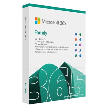 Programy i pakiety biurowe Microsoft 365 Family + Copilot PL - licencja na rok