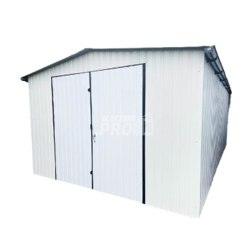 Garaż blaszany 4x6 Brama dwuskrzydłowa Biały  Dach dwuspadowy GP81