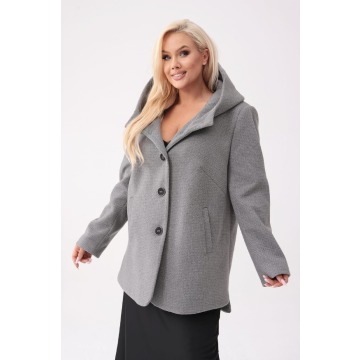 Szara kurtka Carla z kapturem wykonana z flauszu o strukturze wafelka PLUS SIZE XXL OVERSIZE JESIEŃ