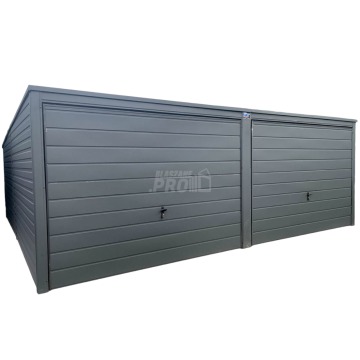 Garaż blaszany 6x6 2x Brama uchylna Antracyt Dach spad w tył GP136