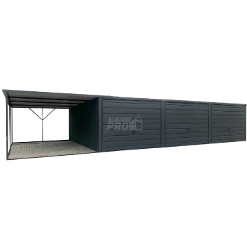 Garaż blaszany 9x6 + wiata 3x6 3x Brama uchylna  antracyt spad w tył  GP162