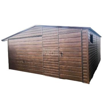 Garaż blaszany 5x5 Brama + drzwi + okno drewnopodobny  Dach dwuspadowy GP197