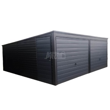 Garaż blaszany 6x5 2x Brama uchylna + drzwi Antracyt Dach spad w tył GP208