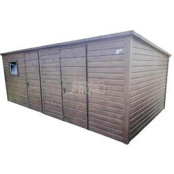 Domek ogrodowy schowek 6x3 2x drzwi okno ciemny orzech Dach spad w tył GP219