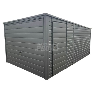 Garaż blaszany 3x5m  Brama uchylna + drzwi  Antracyt Dach spad w tył GP229