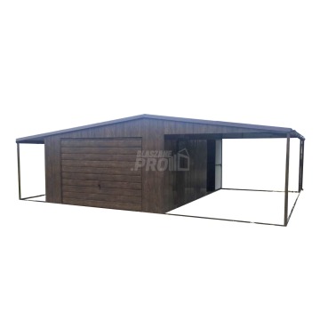 Garaż Blaszany 4x6 + 2x Wiata 4x6 1,5x6 Brama uchylna Blachodach rynny GP253