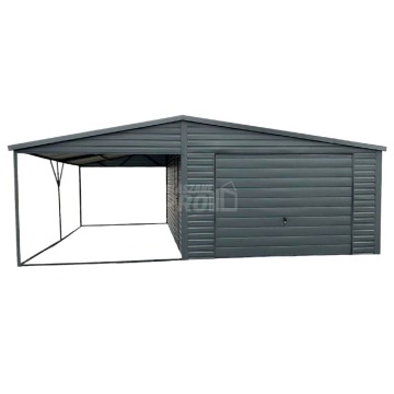 Garaż Blaszany 4x5 + wiata 4x5 Brama uchylna drzwi Antracyt dach dwuspad GP263