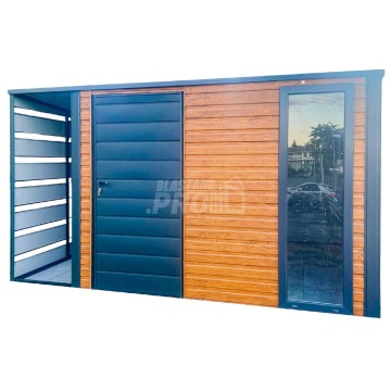 Schowek Domek Ogrodowy 3x3 + wiata 0,7m Drzwi okno Antracyt Dach spad GP418