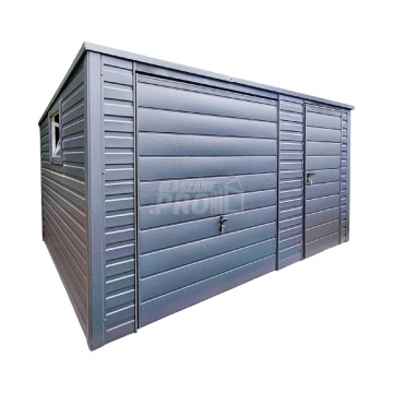 Garaż blaszany 4,5x4m Brama uchylna drzwi 2x okno antracyt dach spad GP420