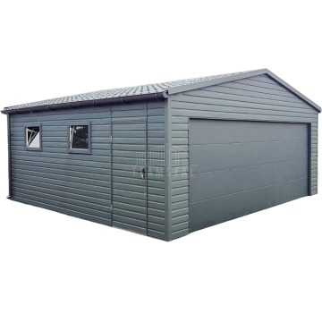 Garaż blaszany 6x6m Brama segmentowa drzwi 2x okno rynny blachodachówka TS755