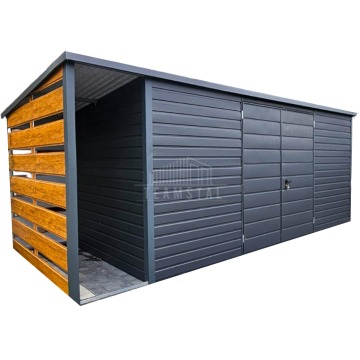 Schowek Domek Ogrodowy 5x2m + wiata 0,8x2m Brama dwuskrzydłowa dach  TS829