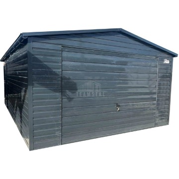 Garaż blaszany 4,5x6m Brama uchylna antyracyt rynny dach dwuspadowy TS854