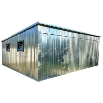 Garaż blaszany 6x6m 2x brama uchylna 2x okno drzwi ocynk dach spad w tył TS859