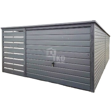 Garaż blaszany 3x6m + wiata 1,2m brama uchylna Antracyt Dach spad w tył TKD254