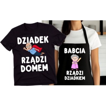 ZESTAW PREZENTOWY DLA BABCI I DZIADKA - KOSZULKA DLA DZIADKA ORAZ FARTUCH DLA BABCI