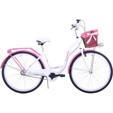 Kozbike (K19) Rower miejski damski Kozbike 28 biało-różowy 3 biegi