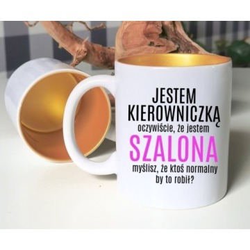 kubek dla kierowniczki - brokatowy złoty środek