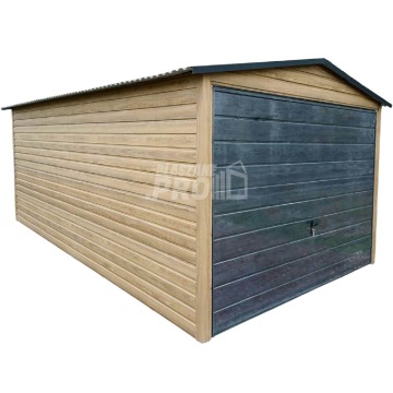 Garaż blaszany 3x6m - Brama uchylna  Drewnopodobny Dach Dwuspad GP445