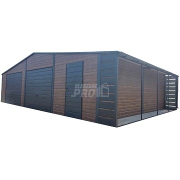Garaż blaszany 10x6m + wiata 1m  2x Brama uchylna drewnopodobny Dwuspadowy GP455