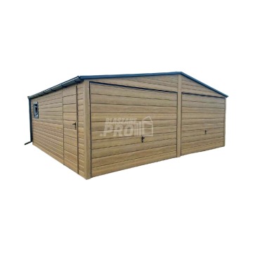 Garaż blaszany 6x5,8m - 2x brama uchylna Drewnopodobny Rynny Dwuspadowy GP454