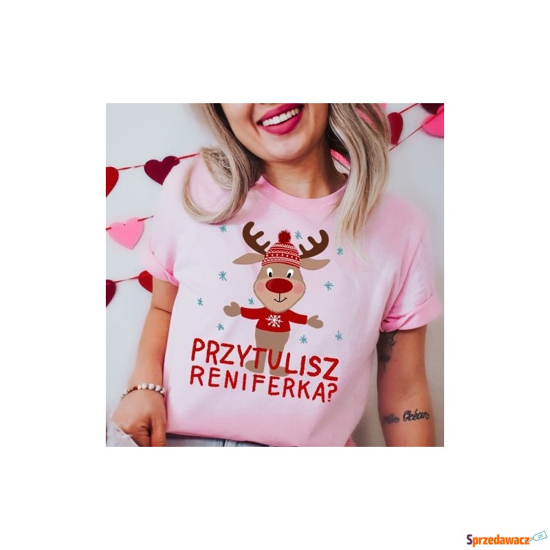świąteczna koszulka przytulisz reniferka - kolor... - Bluzki i koszule damskie - Katowice