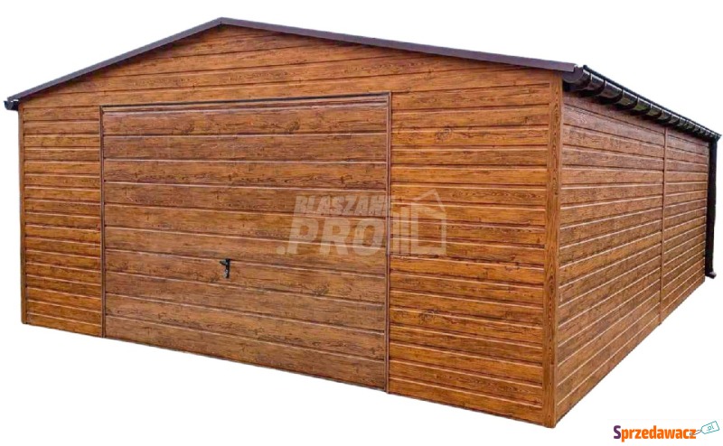 Garaż blaszany 6x6m - Brama uchylna drewnopodobny... - Altany, domki, namioty - Opole