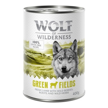 Korzystny pakiet Wolf of Wilderness Monoprotein Adult, 12 x 400 g - Green Fields, jagnięcina